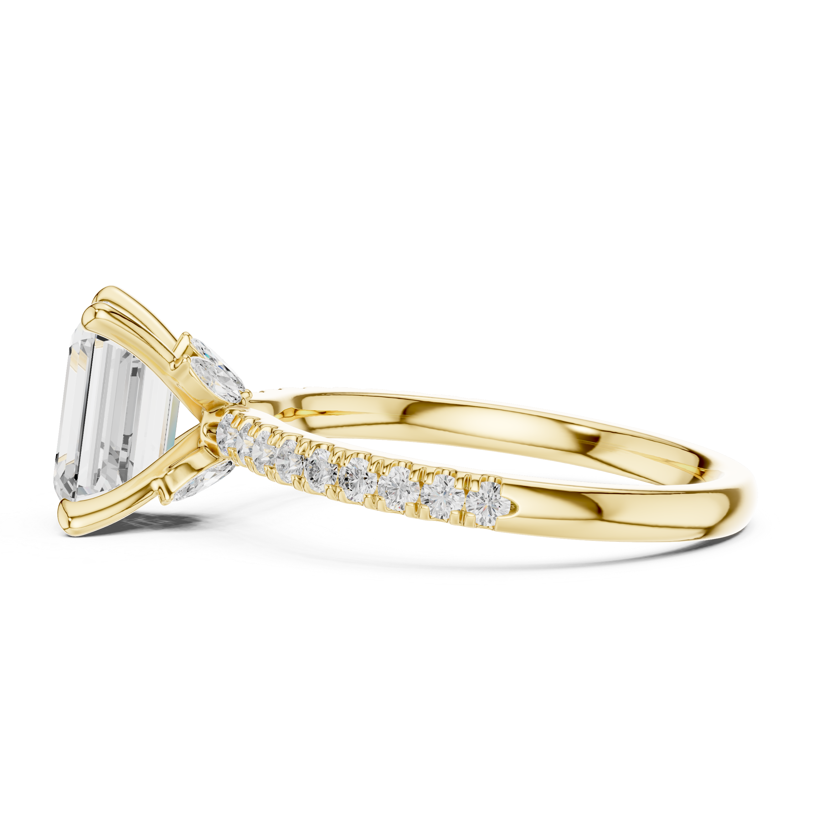 1.31 CT Emerald Cut Diamond Marquise Side Stone Engagement Ring