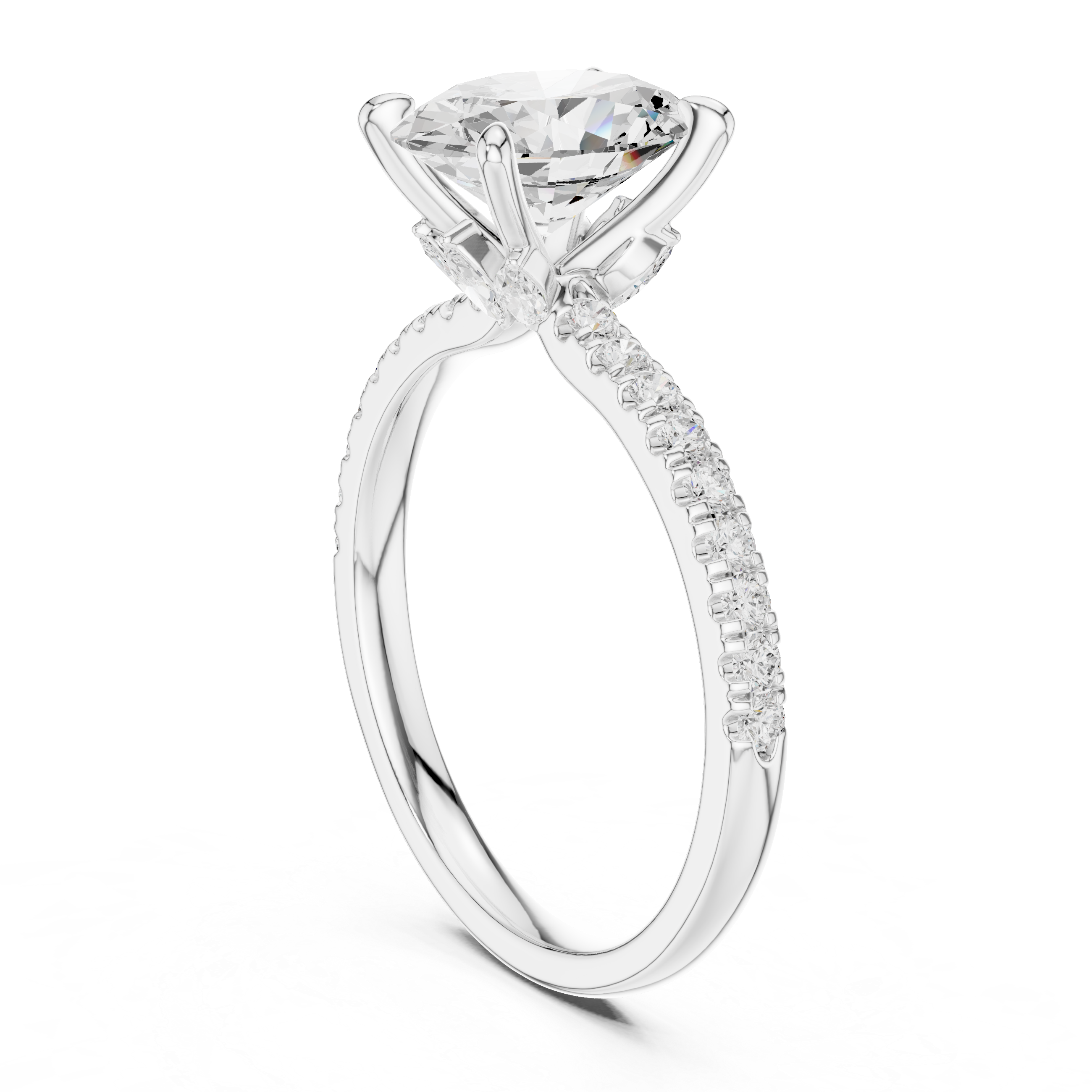 1.36 CT Oval Cut Diamond Marquise Side Stone Engagement Ring