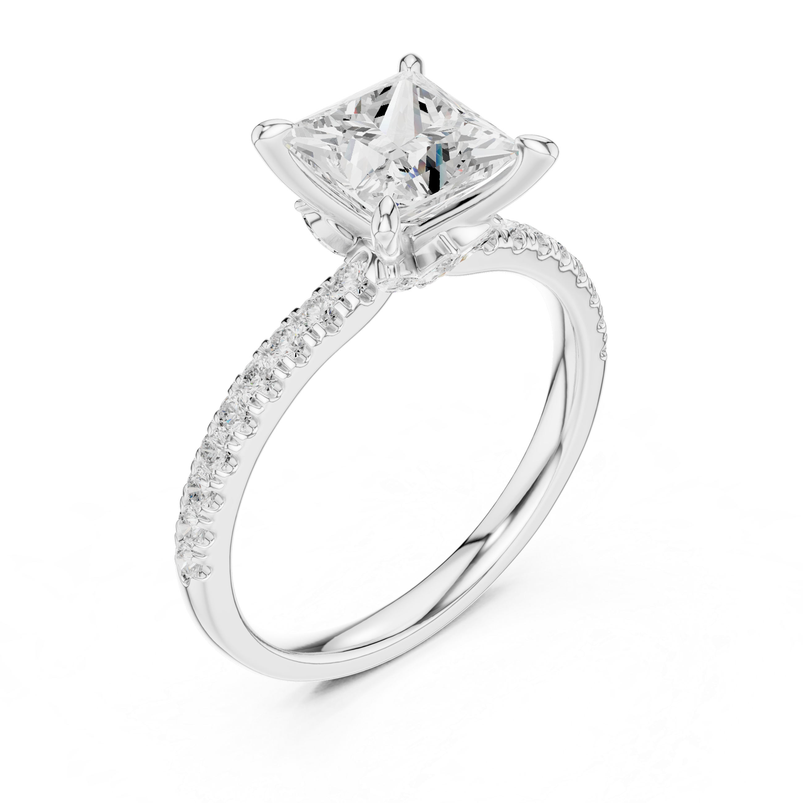 1.72 CT Princess Cut Diamond Marquise Side Stone Engagement Ring