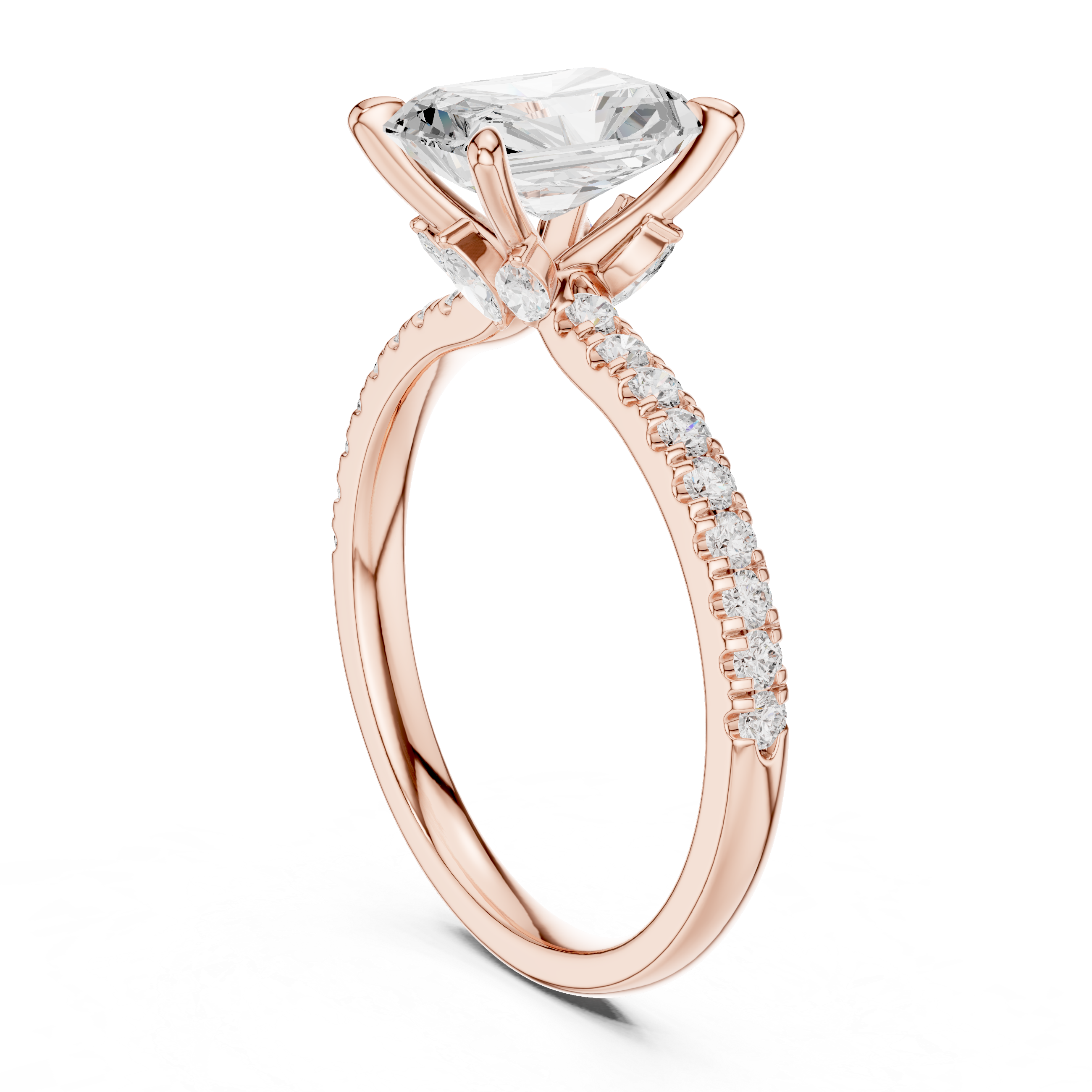 1.56 CT Radiant Cut Diamond Engagement Ring with Marquise Side Stones