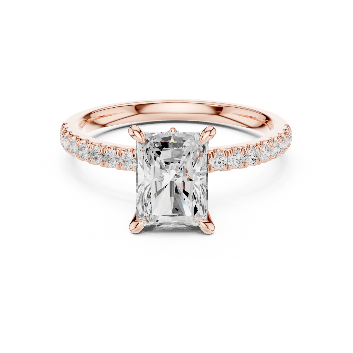 Radiant Cut Diamond Engagement Ring with Marquise Side Stones – view 5 of 12, lab grown diamond ring | Jewelix Atelier