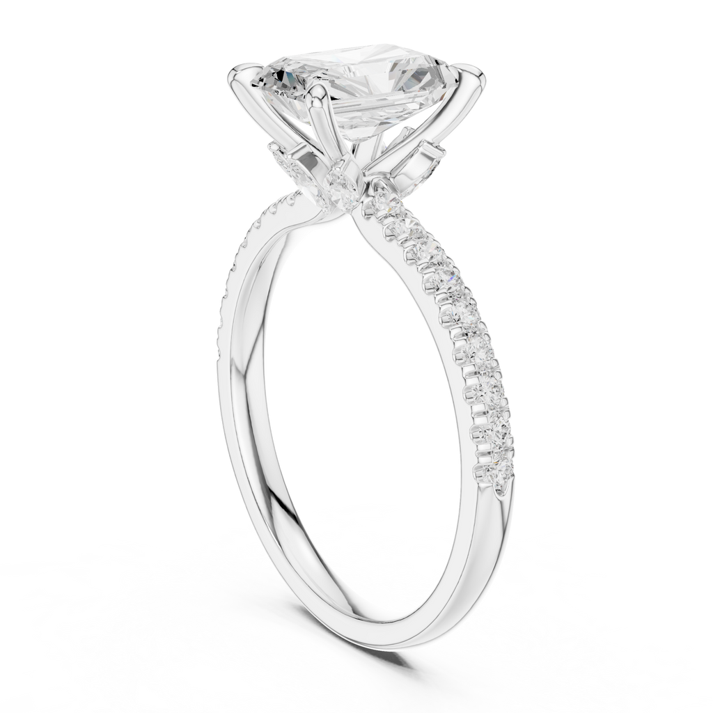 1.56 CT Radiant Cut Diamond Engagement Ring with Marquise Side Stones