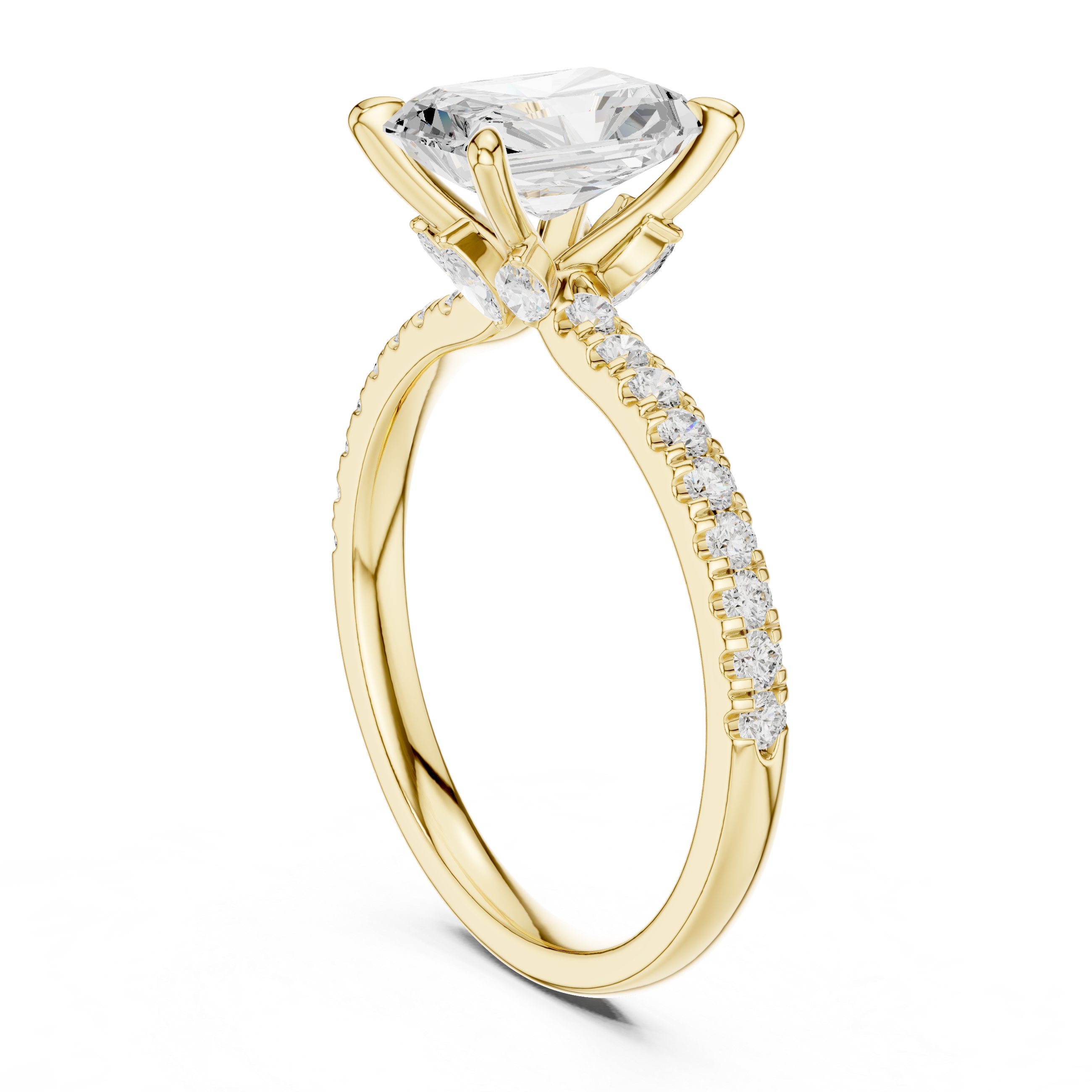 1.56 CT Radiant Cut Diamond Engagement Ring with Marquise Side Stones