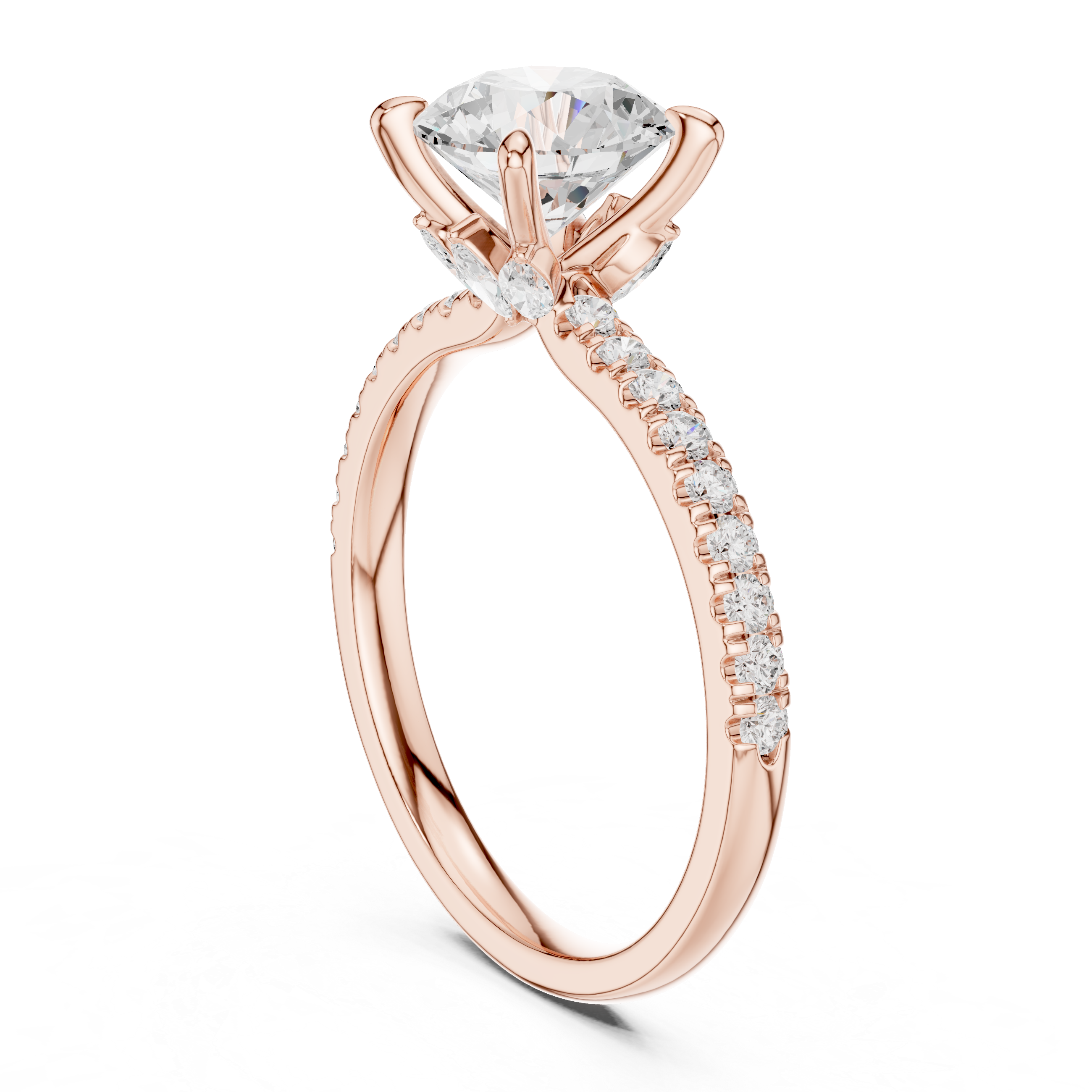 1.33 CT Round Brilliant Diamond Engagement Ring with Marquise Side Stones