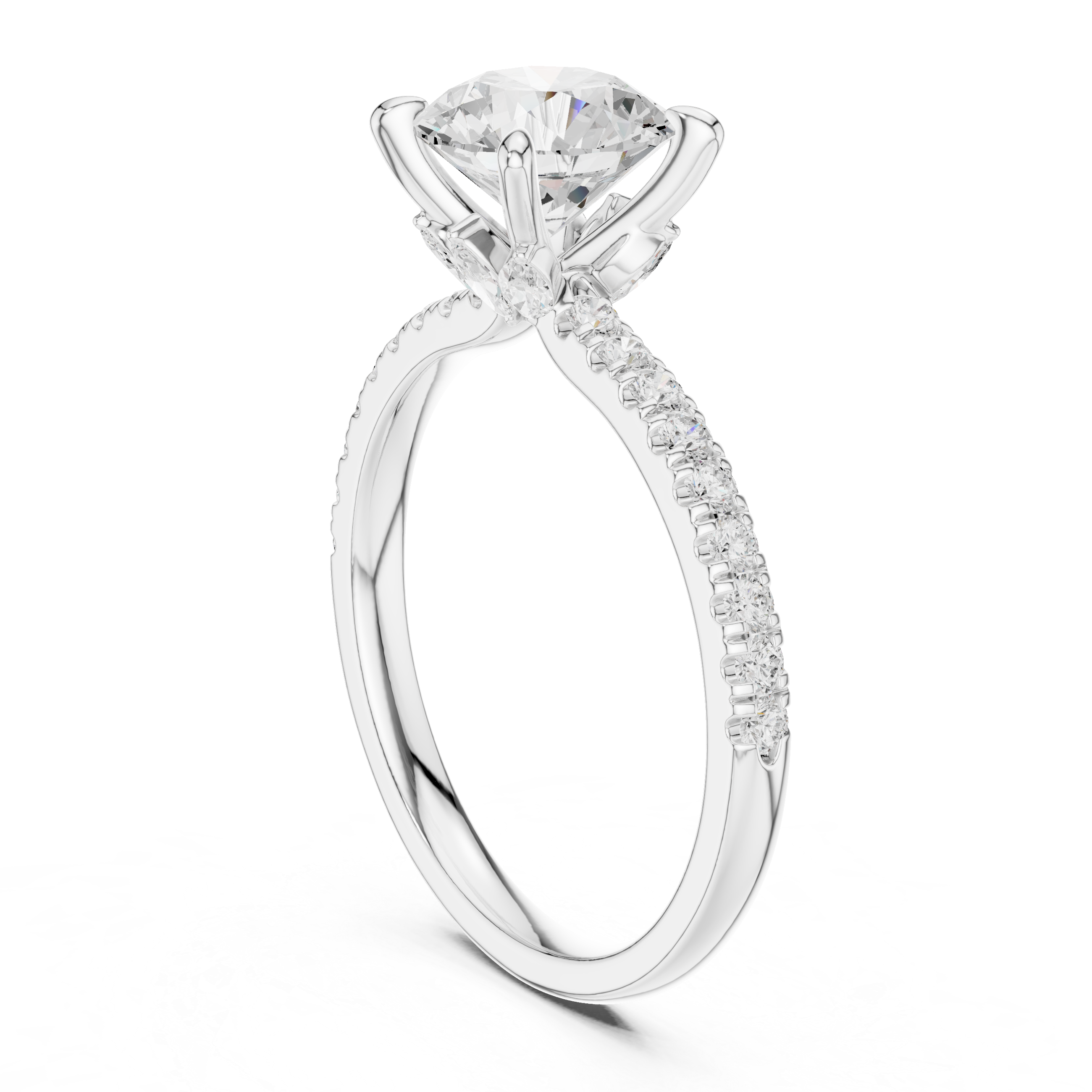 1.33 CT Round Brilliant Diamond Engagement Ring with Marquise Side Stones