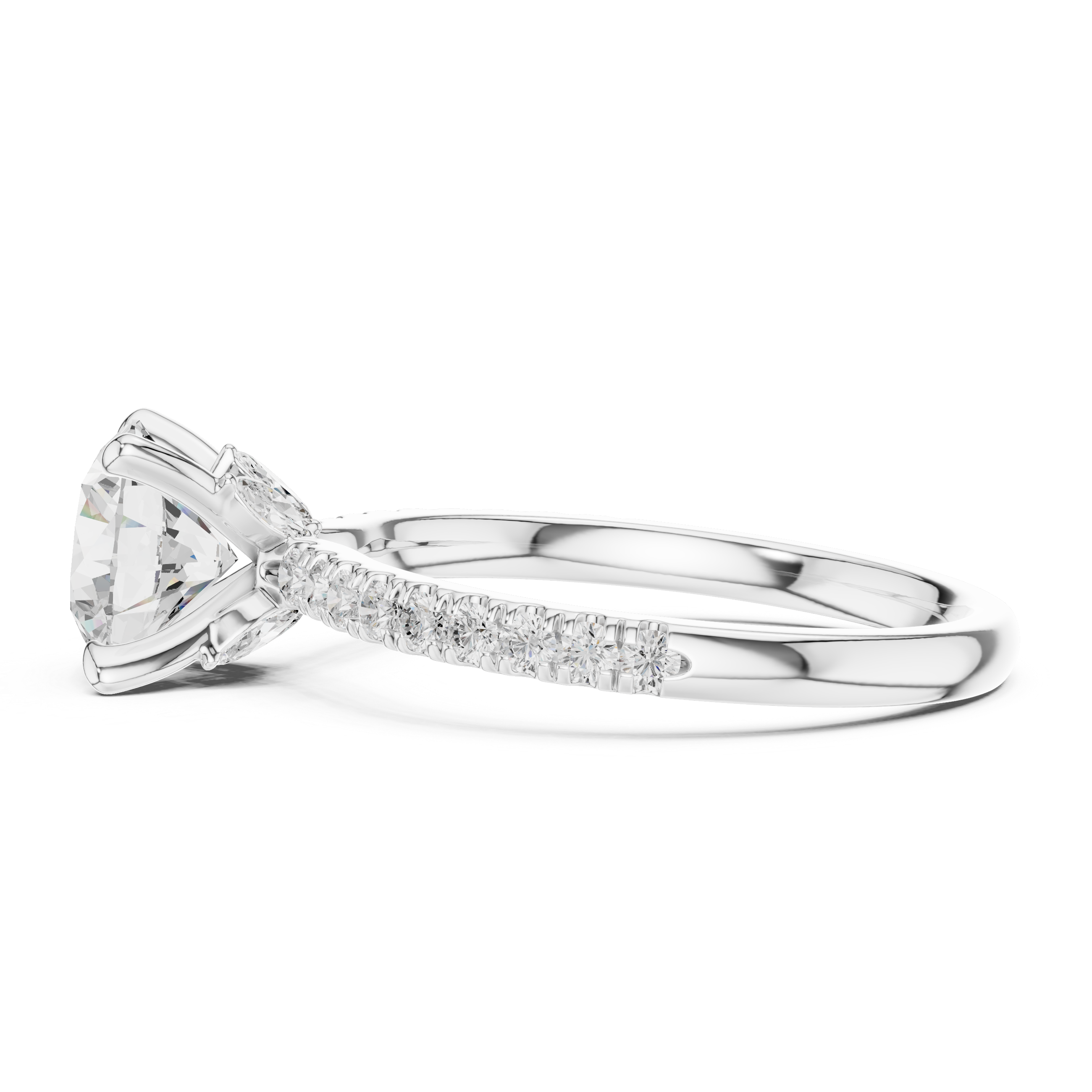 1.33 CT Round Brilliant Diamond Engagement Ring with Marquise Side Stones