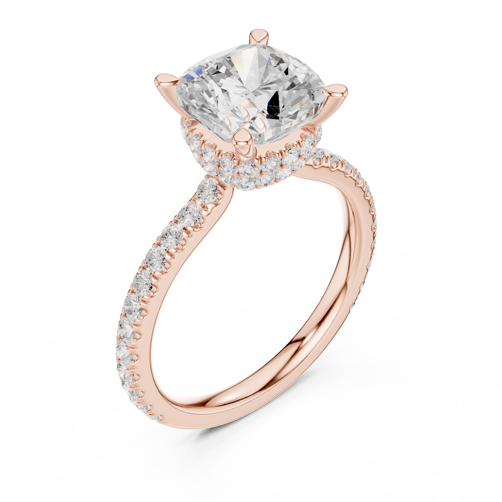 2.60 CT Cushion Cut Halo Diamond Engagement Ring with Pavé Band
