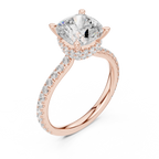 2.60 CT Cushion Cut Halo Diamond Engagement Ring with Pavé Band