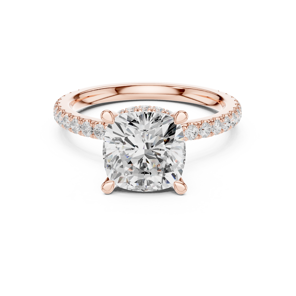 2.60 CT Cushion Cut Halo Diamond Engagement Ring with Pavé Band