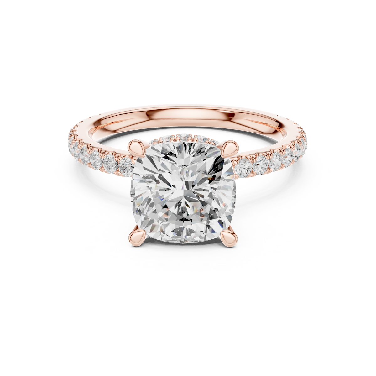 0.98 CTW Cushion Cut Halo Diamond Engagement Ring with Pavé Band – view 5 of 12, lab grown diamond band | Jewelix Atelier