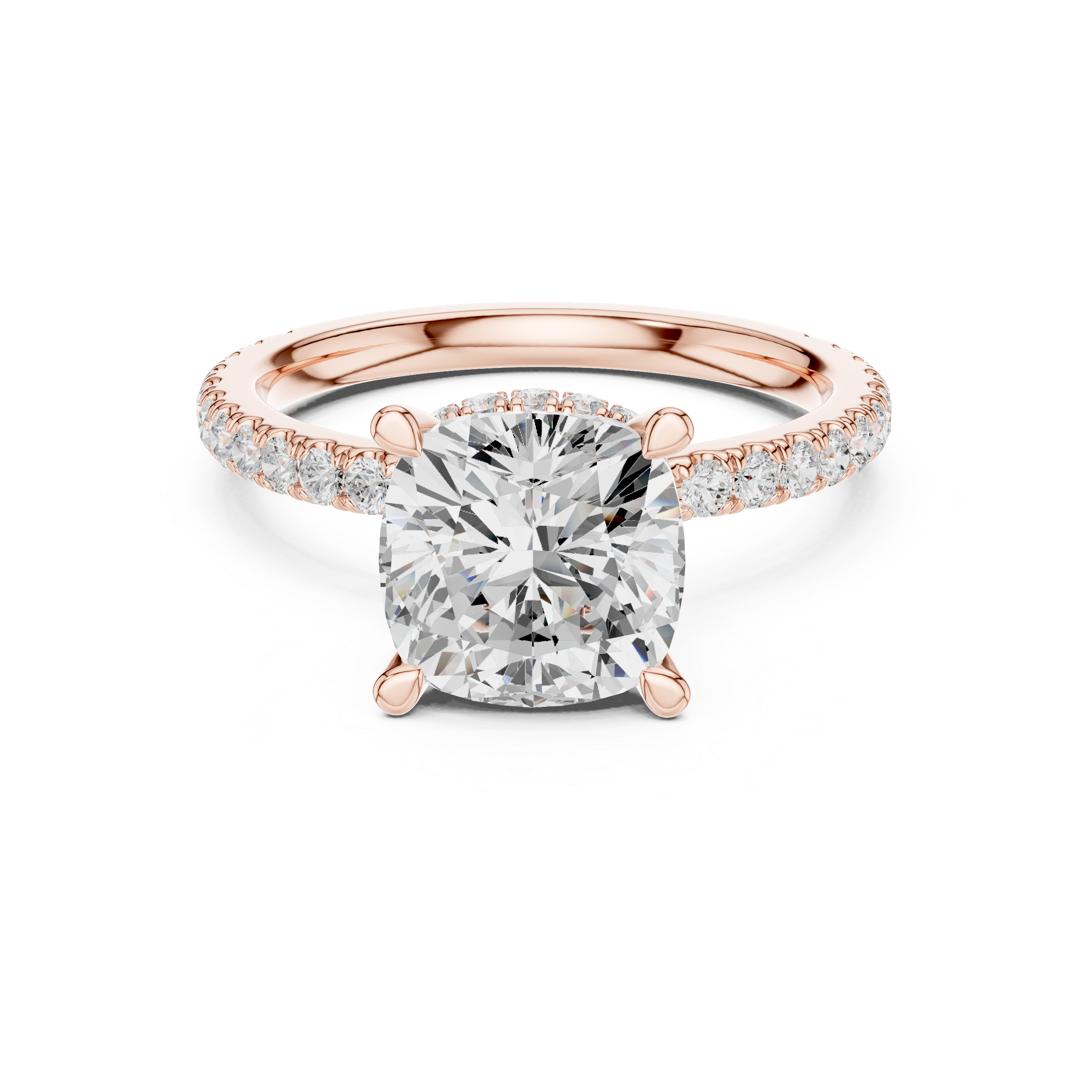 2.60 CT Cushion Cut Halo Diamond Engagement Ring with Pavé Band