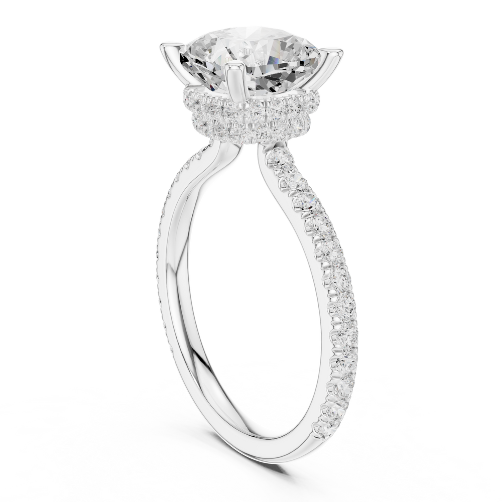 2.60 CT Cushion Cut Halo Diamond Engagement Ring with Pavé Band
