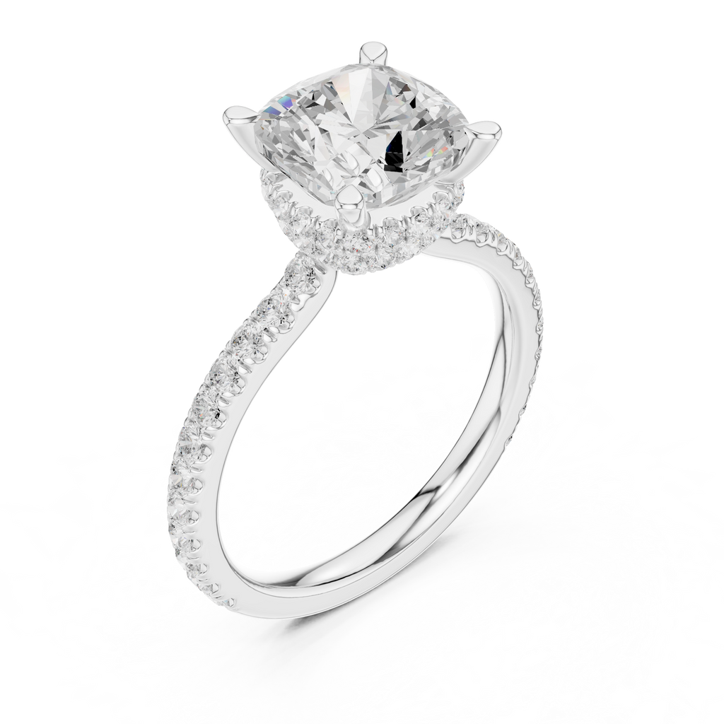 2.60 CT Cushion Cut Halo Diamond Engagement Ring with Pavé Band