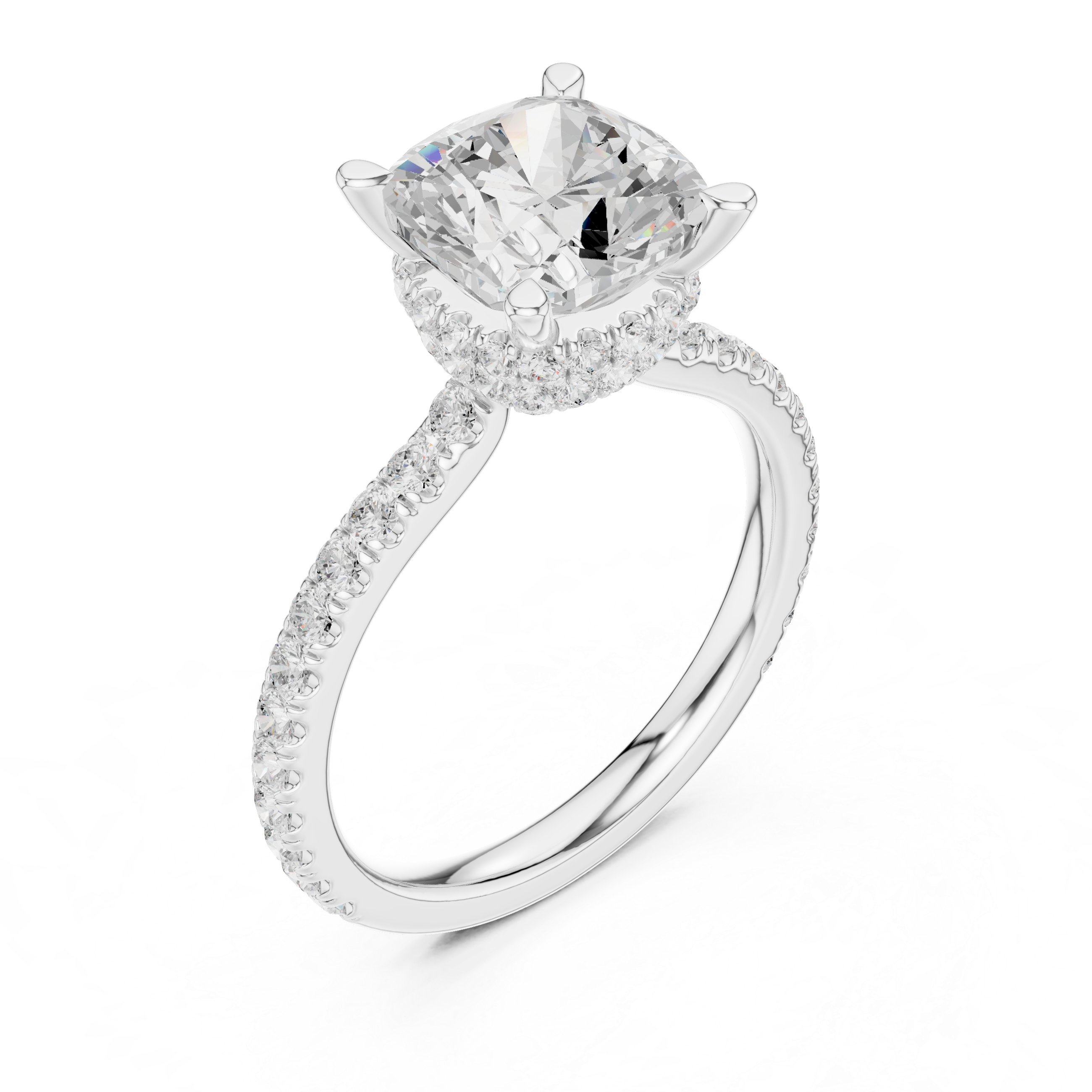 2.60 CT Cushion Cut Halo Diamond Engagement Ring with Pavé Band