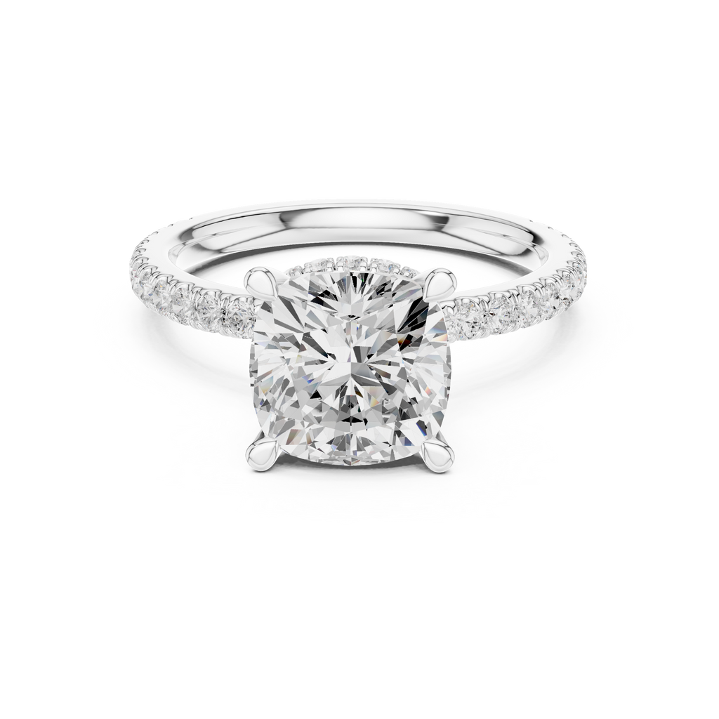 2.60 CT Cushion Cut Halo Diamond Engagement Ring with Pavé Band