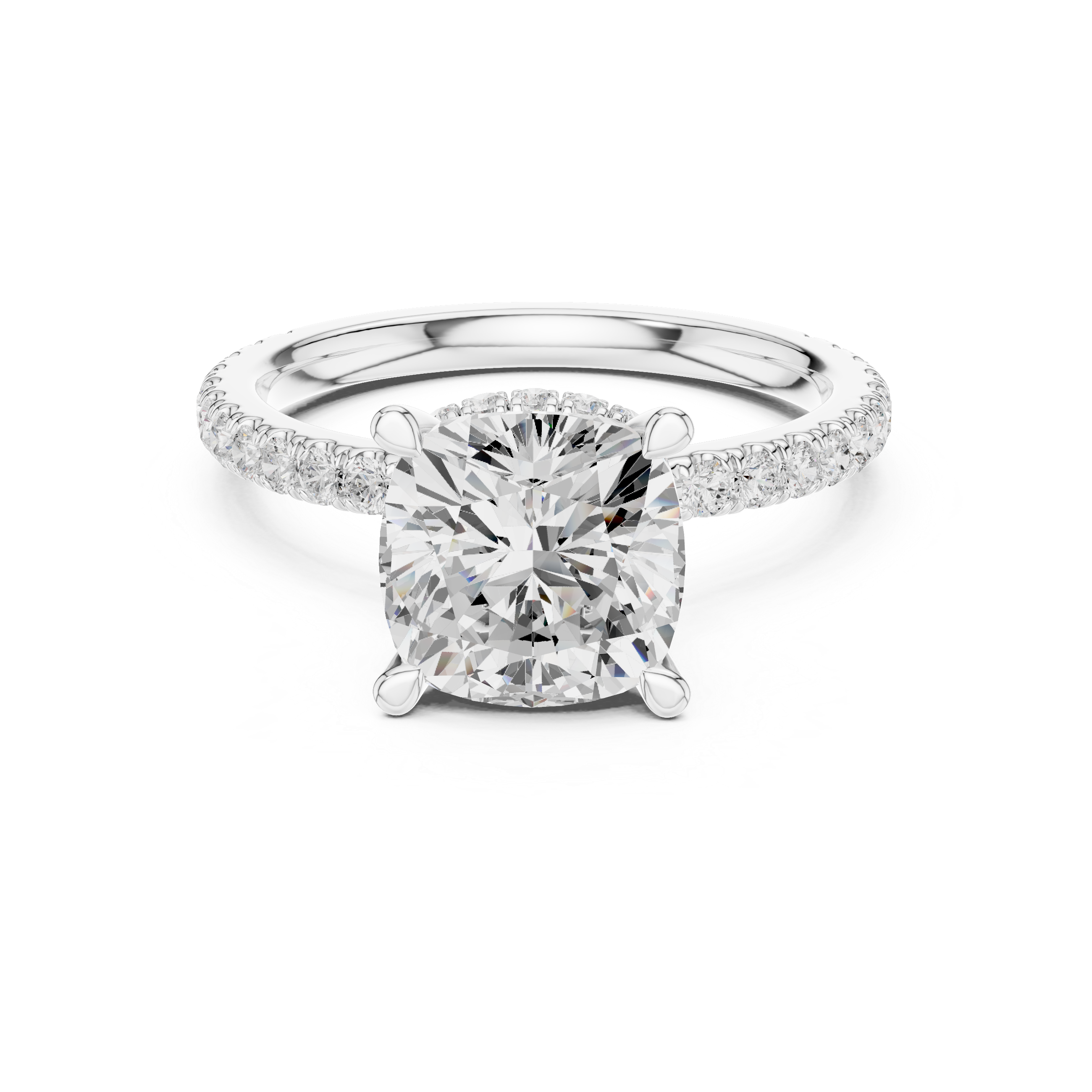 2.60 CT Cushion Cut Halo Diamond Engagement Ring with Pavé Band