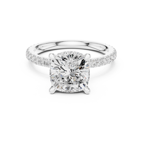 0.98 CTW Cushion Cut Halo Diamond Engagement Ring with Pavé Band — Jewelix Atelier