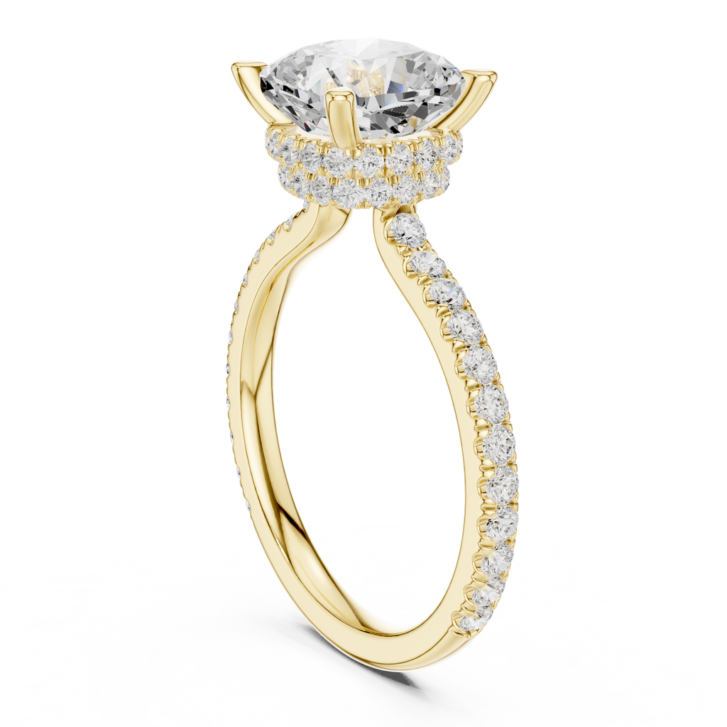 2.60 CT Cushion Cut Halo Diamond Engagement Ring with Pavé Band