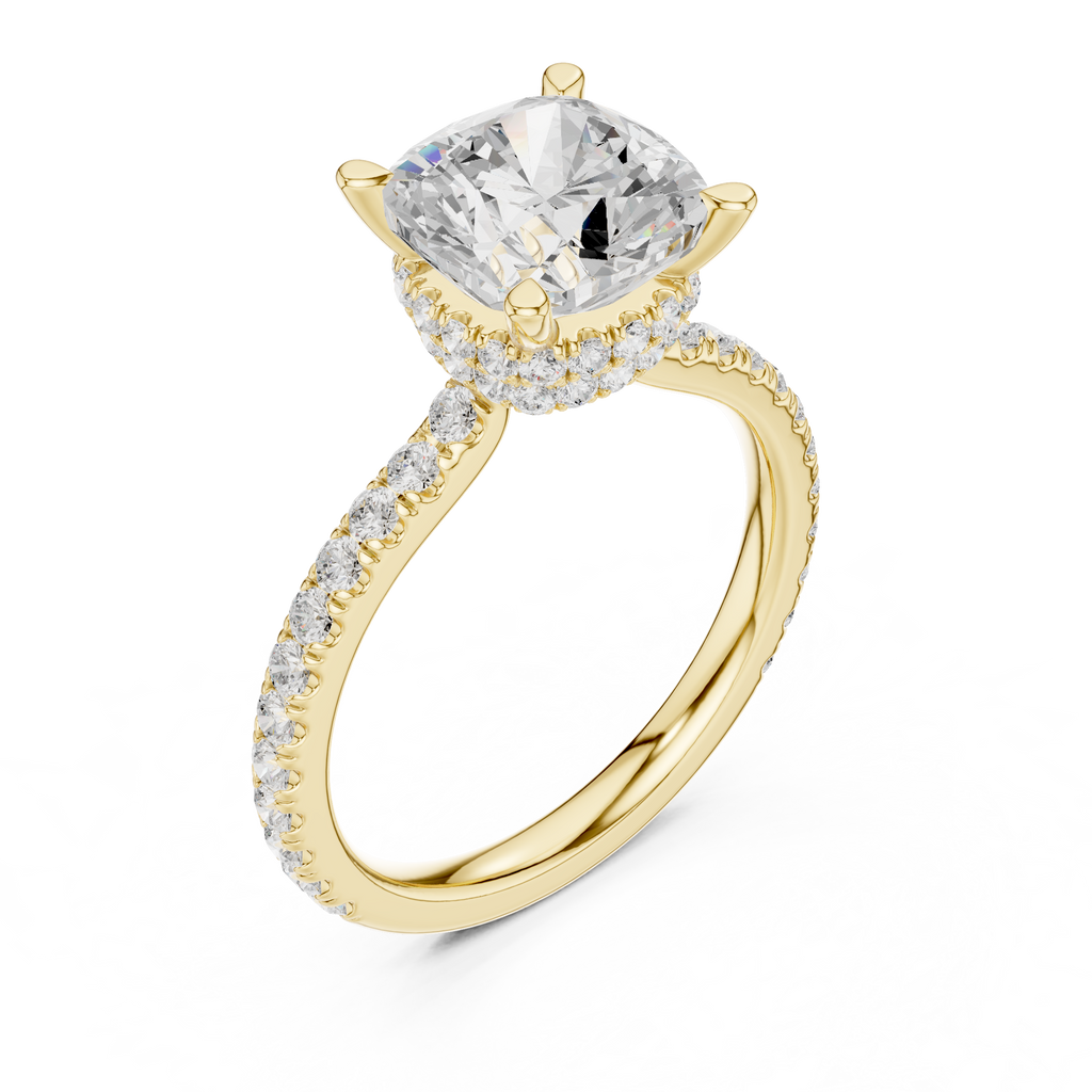2.60 CT Cushion Cut Halo Diamond Engagement Ring with Pavé Band