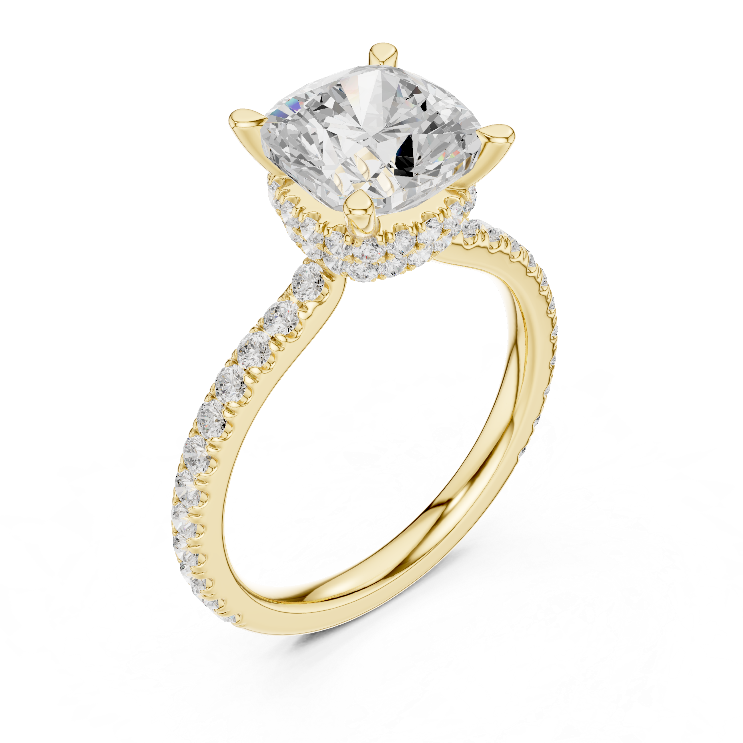 2.60 CT Cushion Cut Halo Diamond Engagement Ring with Pavé Band