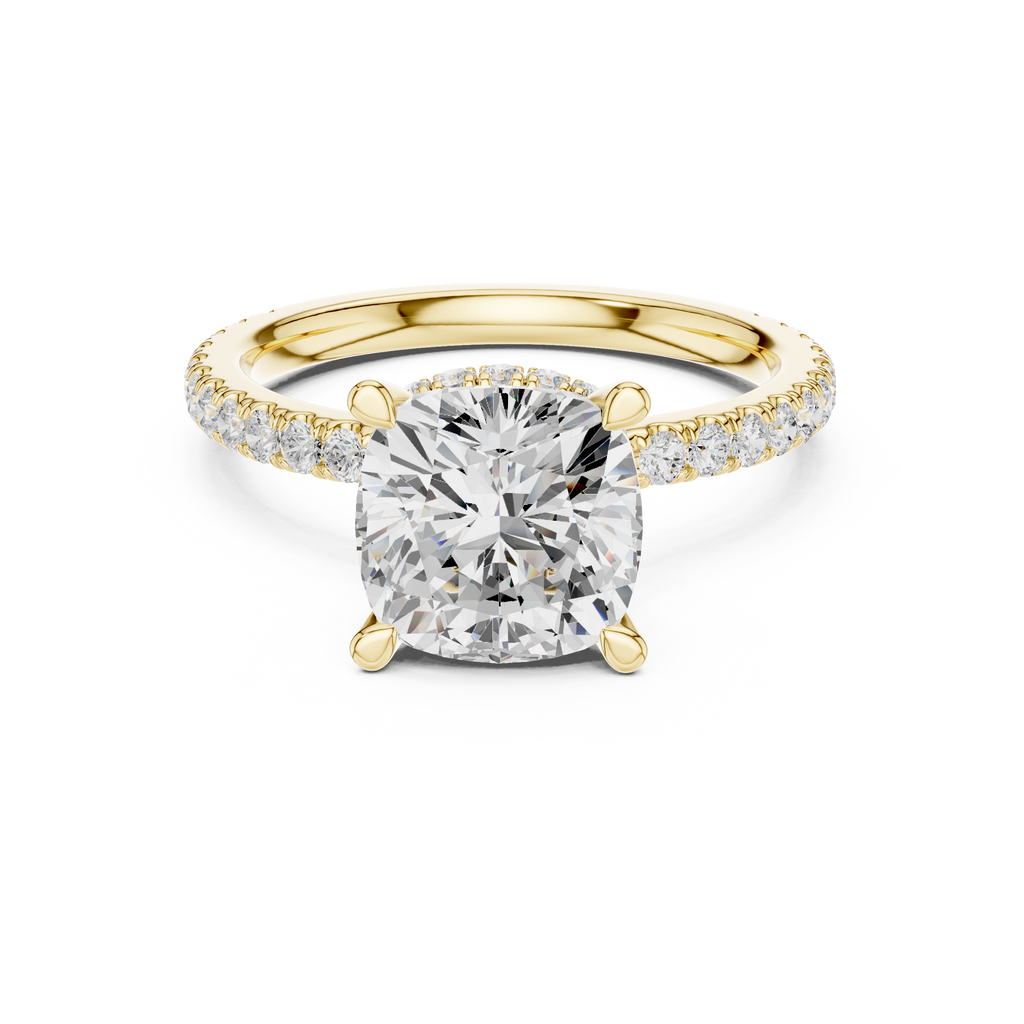 2.60 CT Cushion Cut Halo Diamond Engagement Ring with Pavé Band