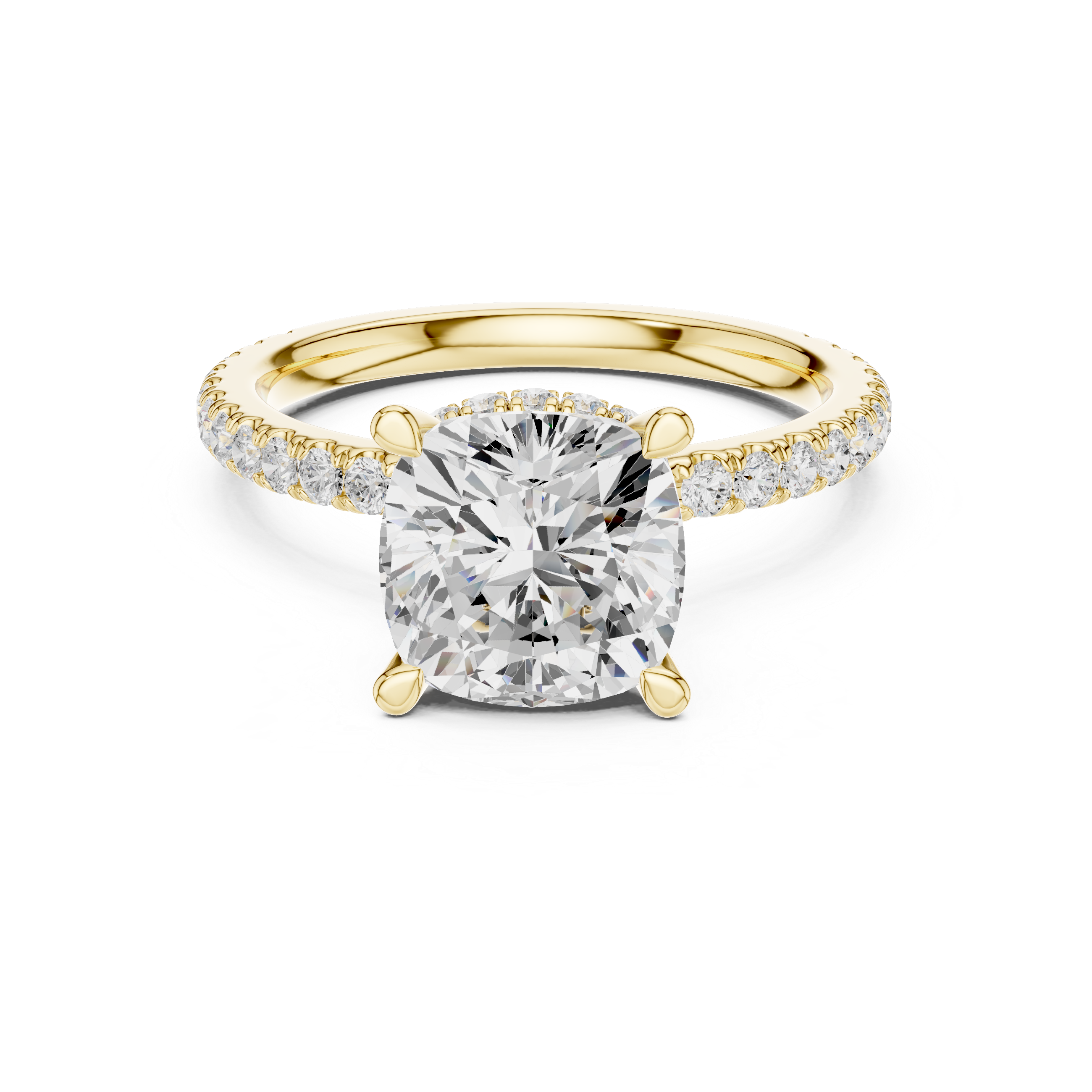 2.60 CT Cushion Cut Halo Diamond Engagement Ring with Pavé Band