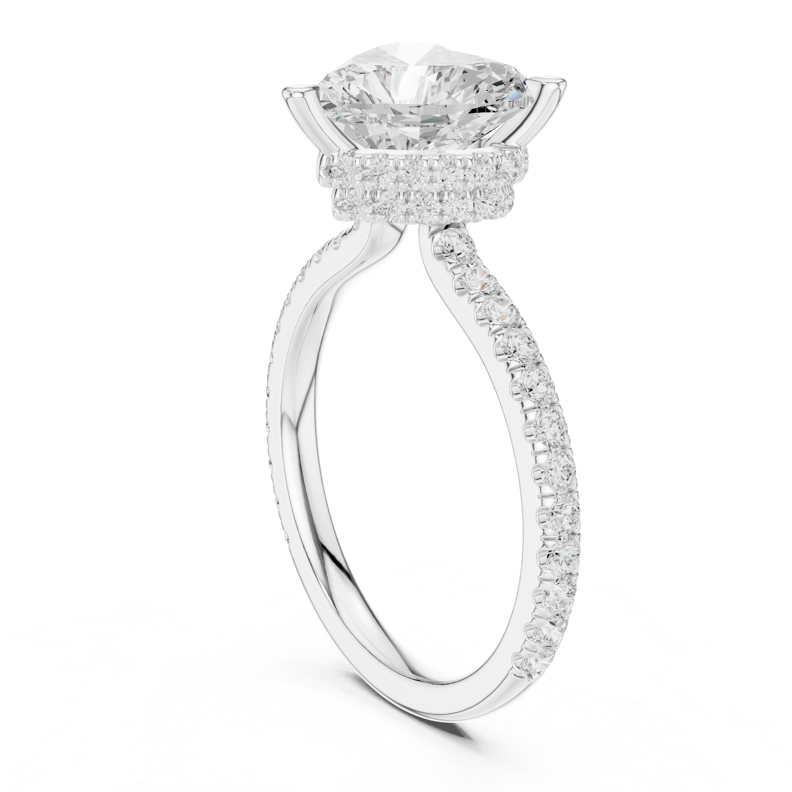 2.55 CT Heart Cut Diamond Halo Engagement Ring with Pavé Band