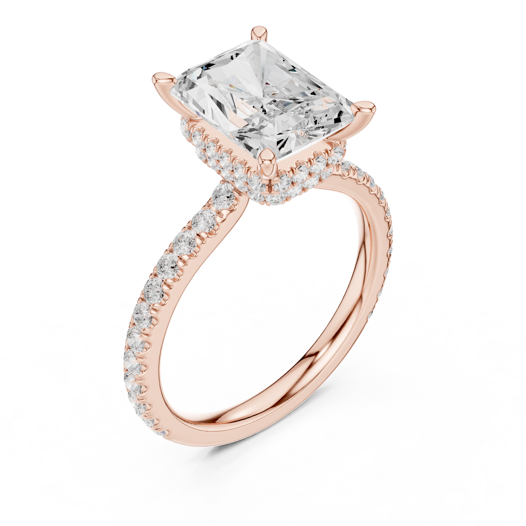 3.67 CT Radiant Cut Hidden Halo Diamond Engagement Ring with Pavé Band