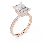 3.67 CT Radiant Cut Hidden Halo Diamond Engagement Ring with Pavé Band