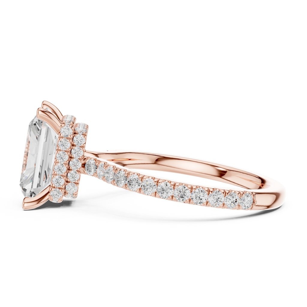 3.67 CT Radiant Cut Hidden Halo Diamond Engagement Ring with Pavé Band