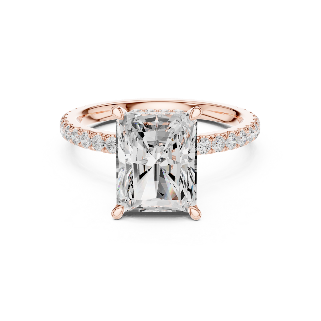 3.67 CT Radiant Cut Hidden Halo Diamond Engagement Ring with Pavé Band