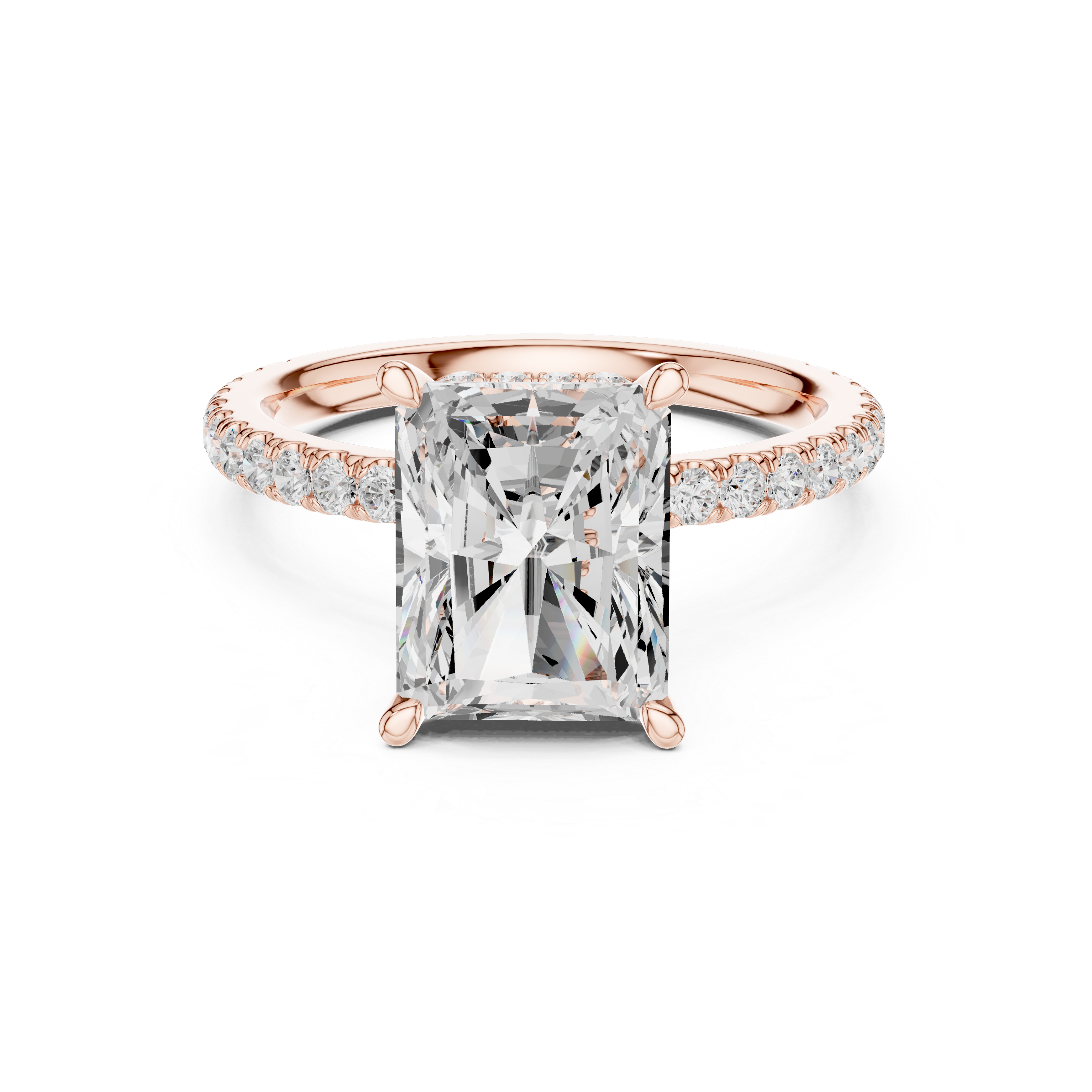3.67 CT Radiant Cut Hidden Halo Diamond Engagement Ring with Pavé Band