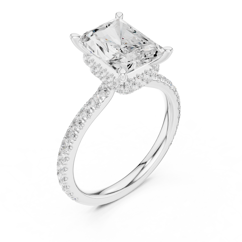 3.67 CT Radiant Cut Hidden Halo Diamond Engagement Ring with Pavé Band