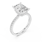 3.67 CT Radiant Cut Hidden Halo Diamond Engagement Ring with Pavé Band