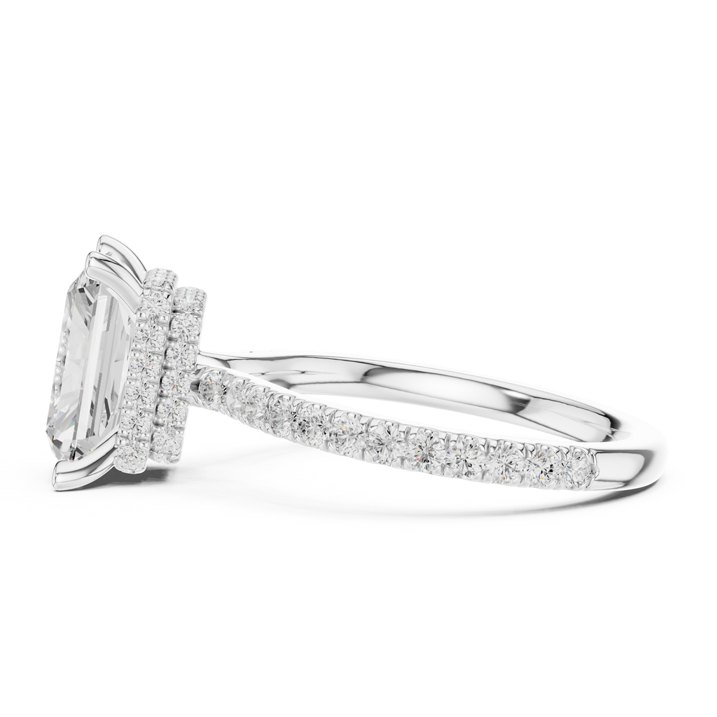 3.67 CT Radiant Cut Hidden Halo Diamond Engagement Ring with Pavé Band