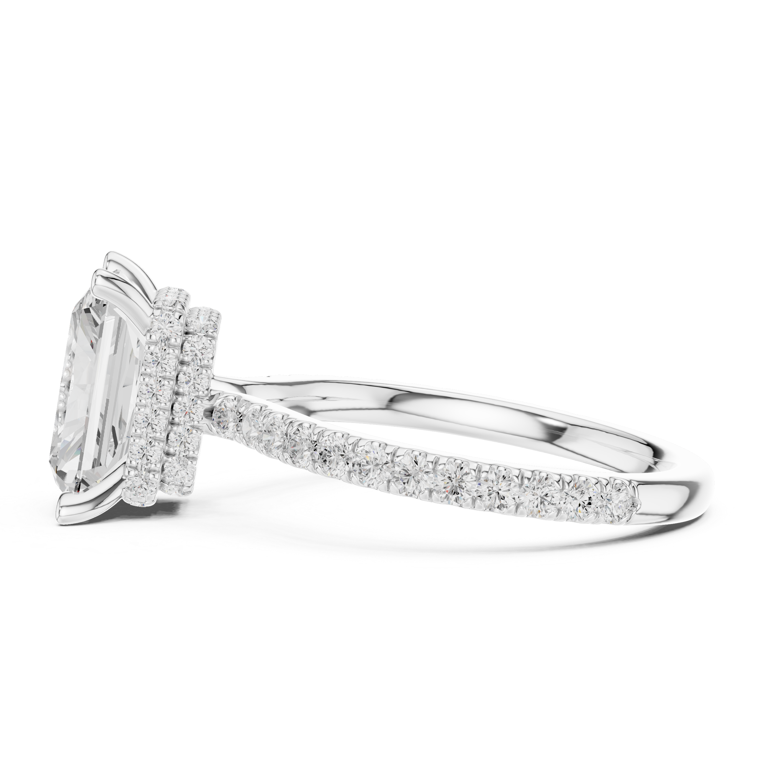 3.67 CT Radiant Cut Hidden Halo Diamond Engagement Ring with Pavé Band