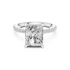 3.67 CT Radiant Cut Hidden Halo Diamond Engagement Ring with Pavé Band