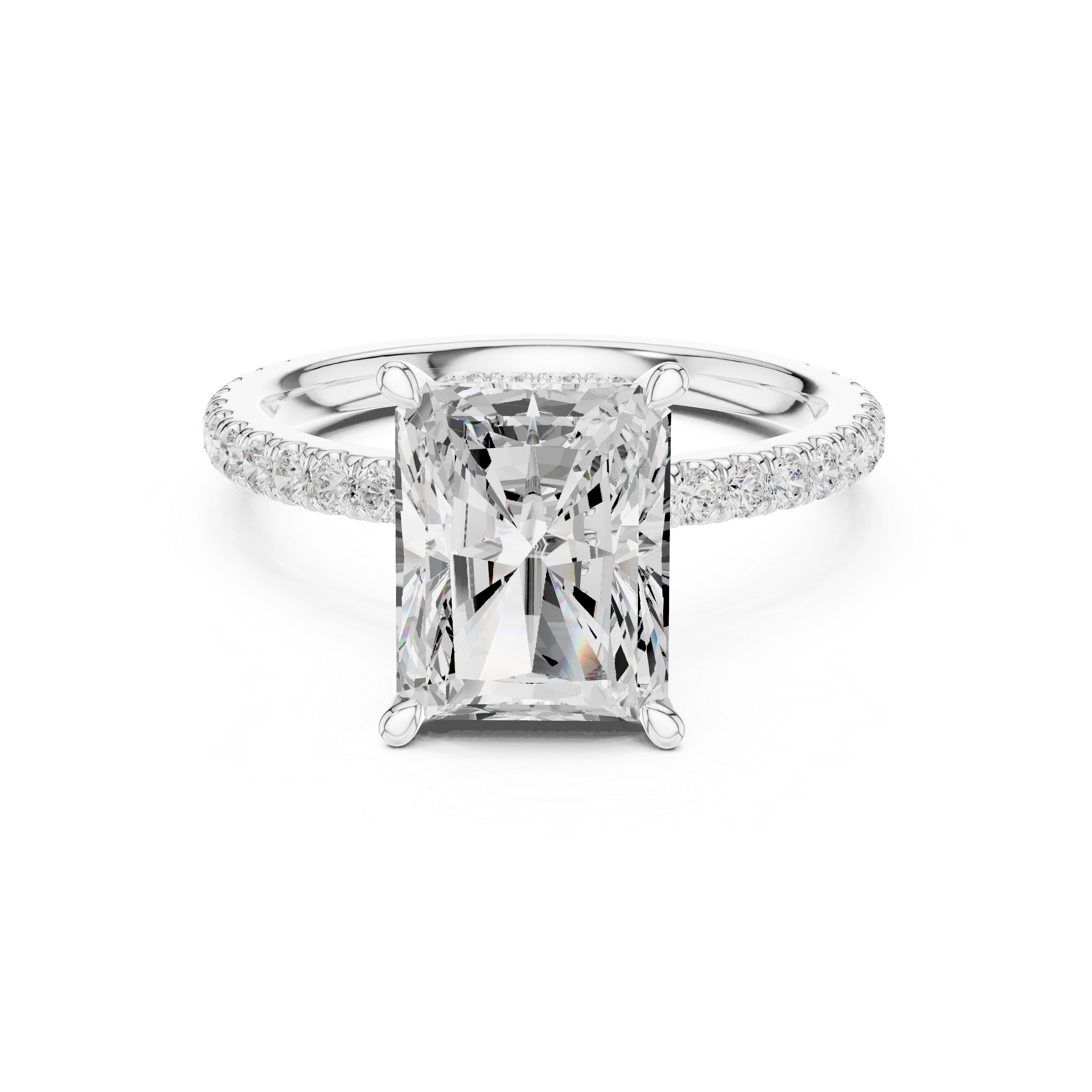 3.67 CT Radiant Cut Hidden Halo Diamond Engagement Ring with Pavé Band