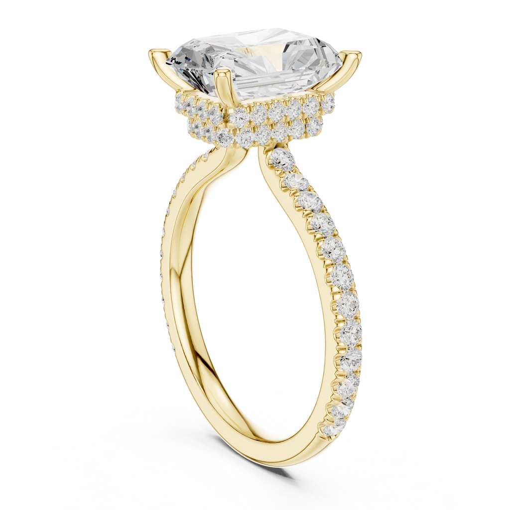 3.67 CT Radiant Cut Hidden Halo Diamond Engagement Ring with Pavé Band