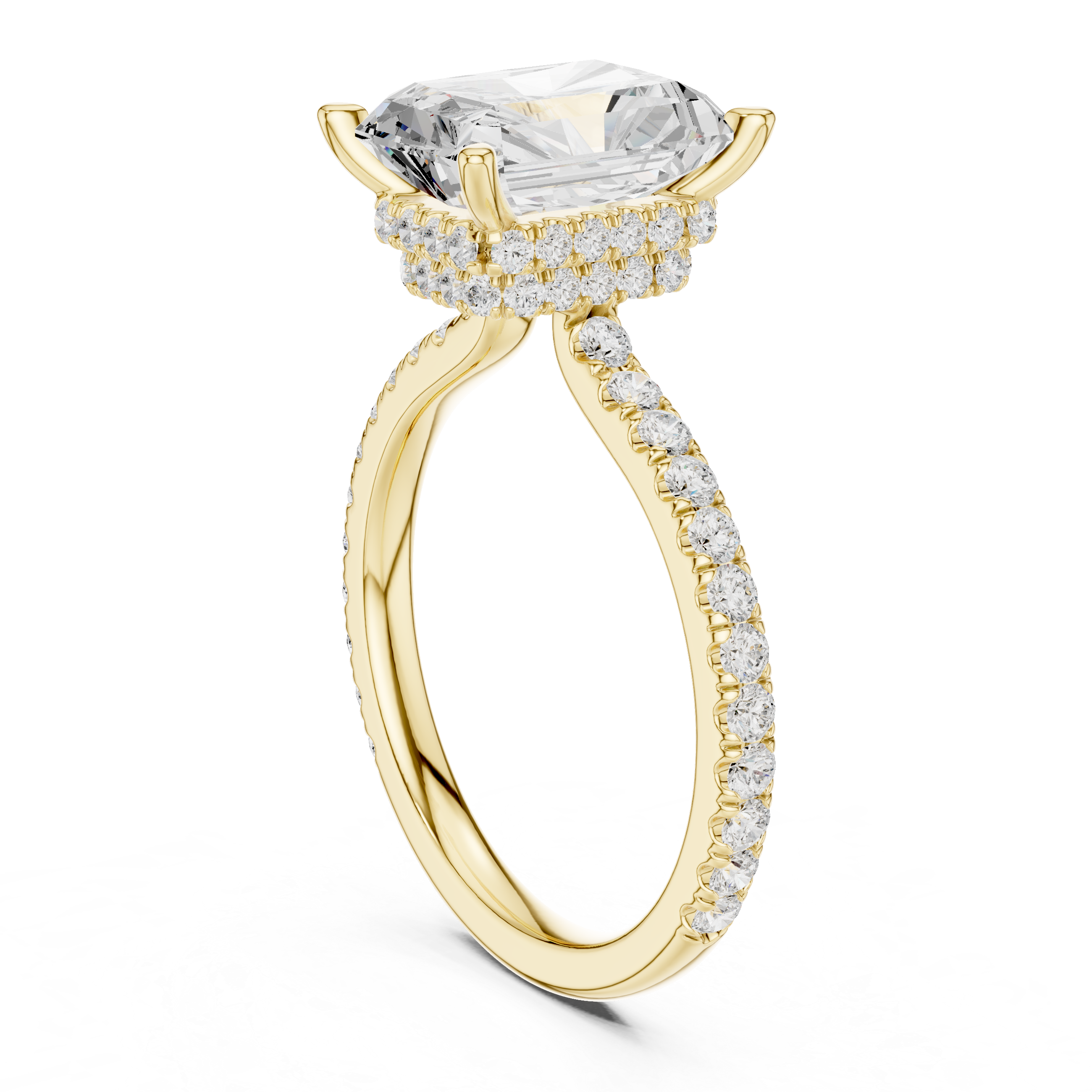 3.67 CT Radiant Cut Hidden Halo Diamond Engagement Ring with Pavé Band