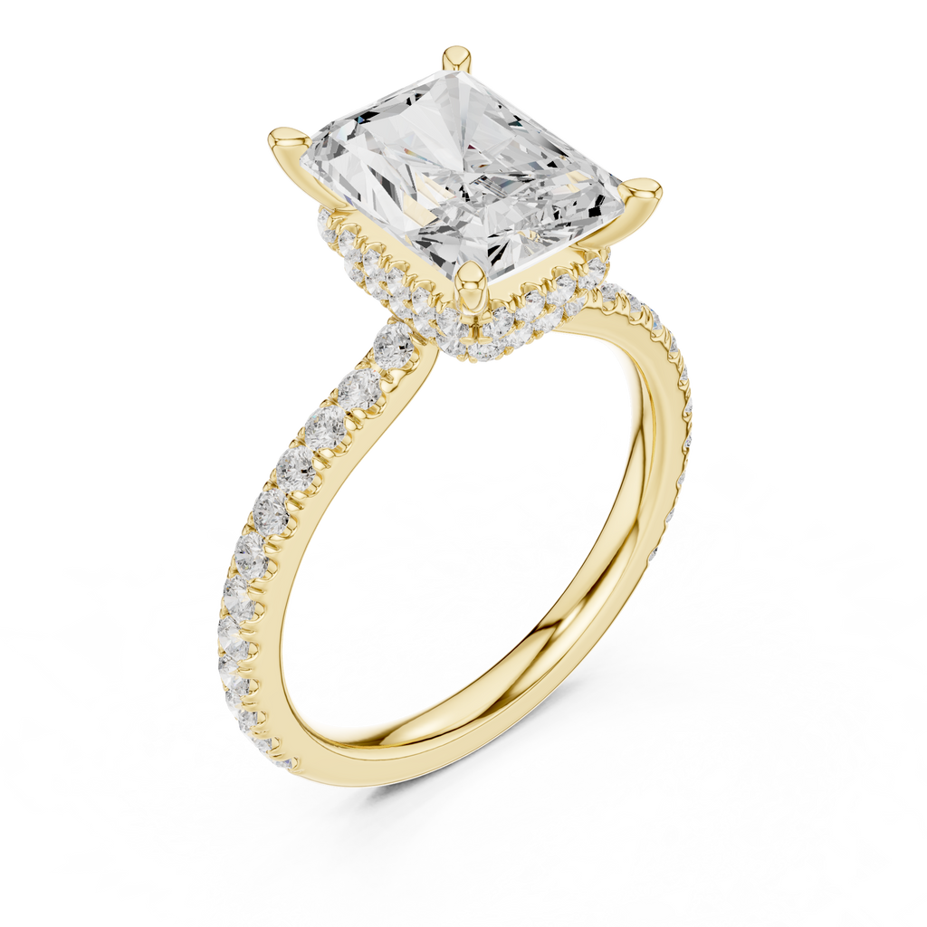3.67 CT Radiant Cut Hidden Halo Diamond Engagement Ring with Pavé Band
