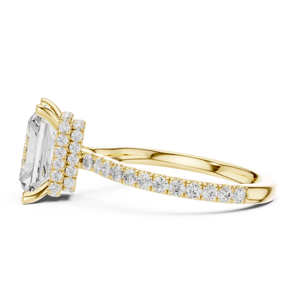 3.67 CT Radiant Cut Hidden Halo Diamond Engagement Ring with Pavé Band