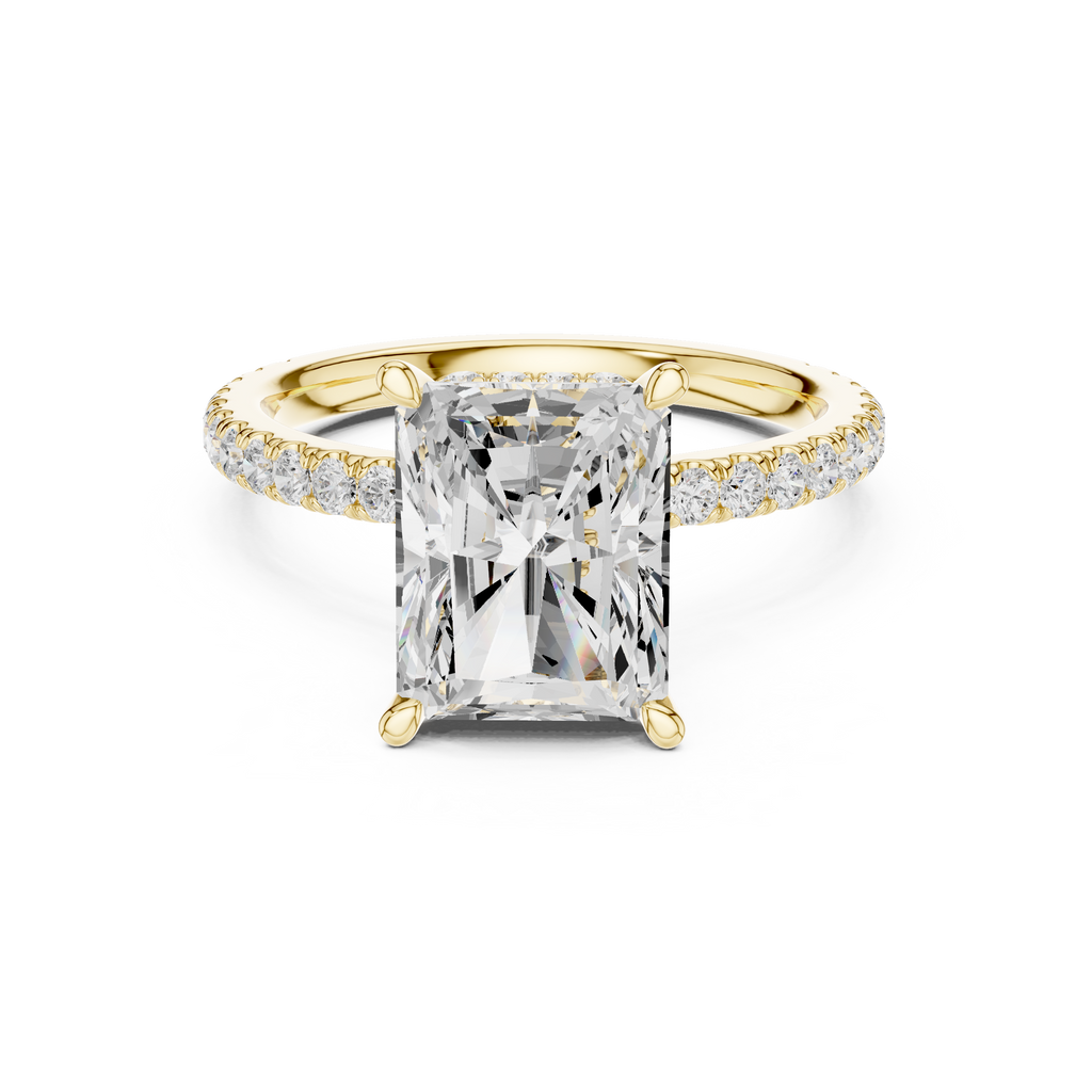 3.67 CT Radiant Cut Hidden Halo Diamond Engagement Ring with Pavé Band