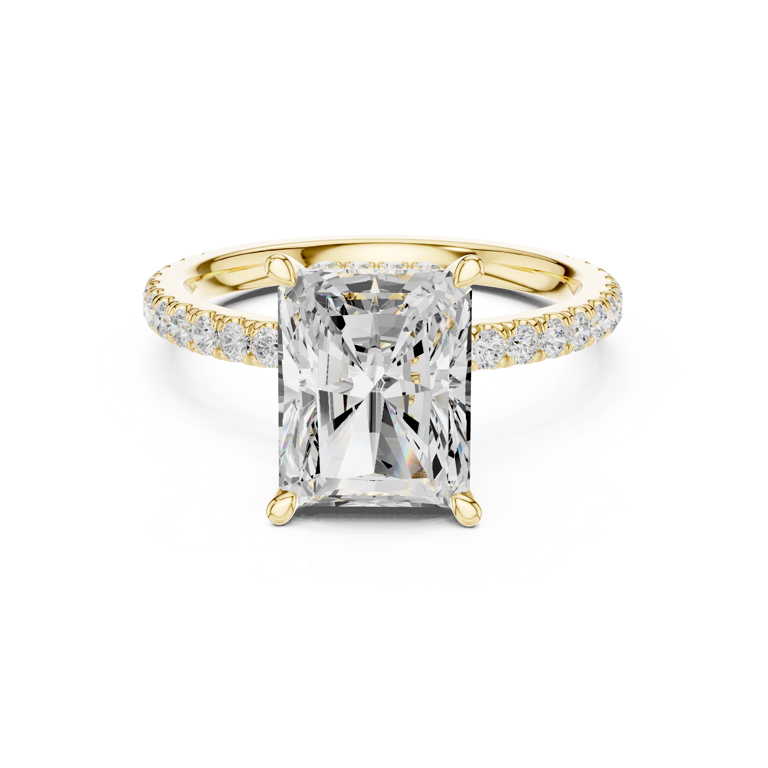 3.67 CT Radiant Cut Hidden Halo Diamond Engagement Ring with Pavé Band