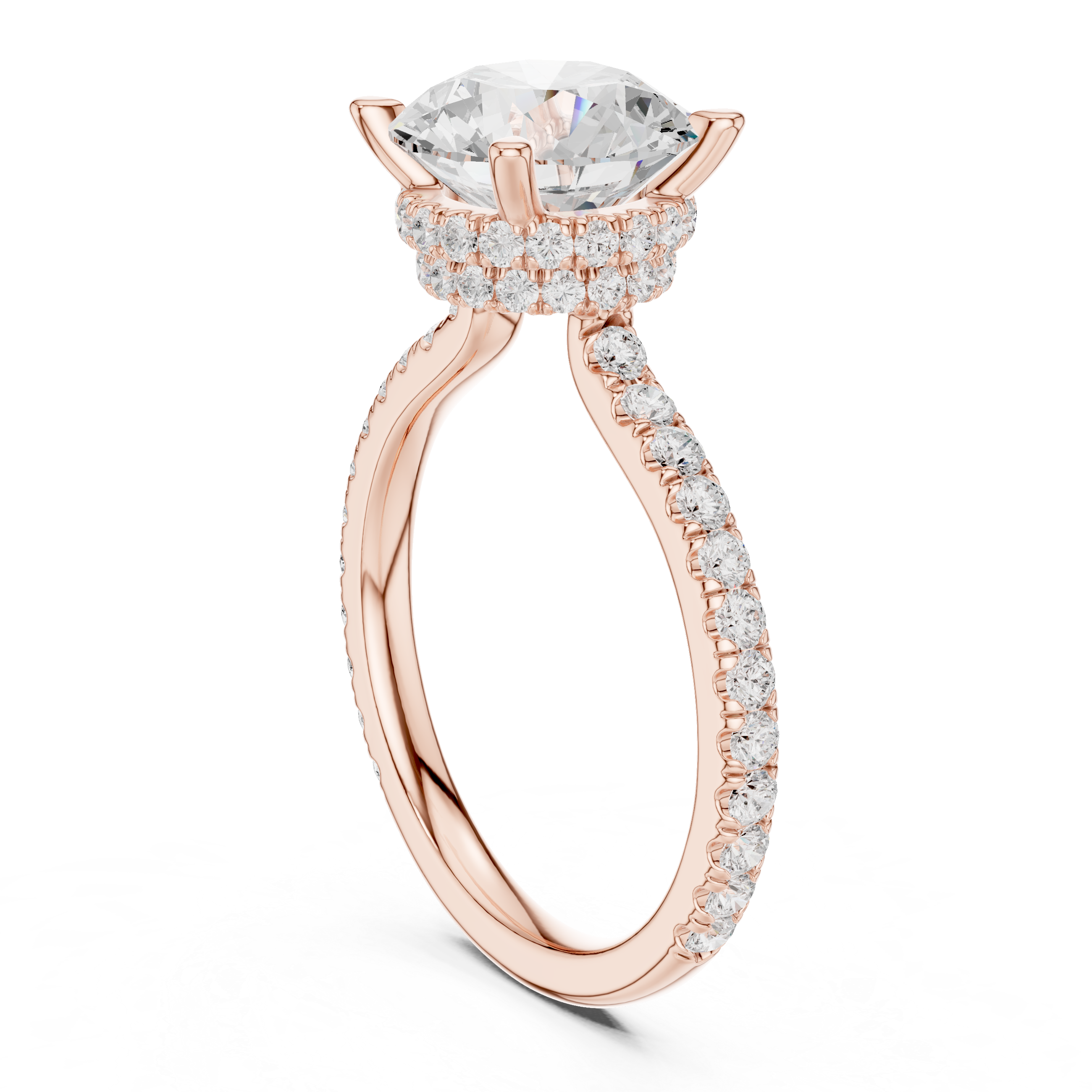 2.80 CT Round Brilliant Hidden Halo Diamond Engagement Ring with Pavé Band