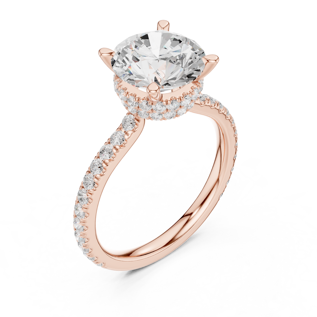 2.80 CT Round Brilliant Hidden Halo Diamond Engagement Ring with Pavé Band