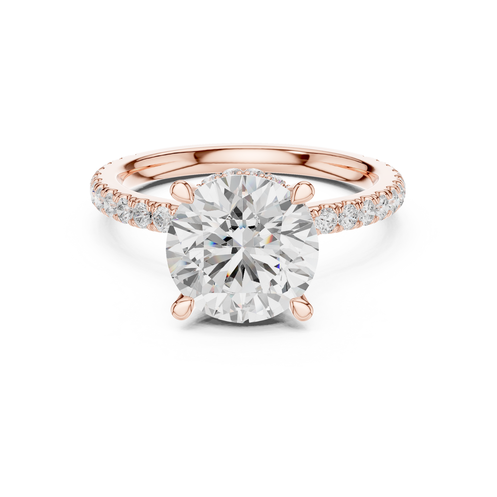 2.80 CT Round Brilliant Hidden Halo Diamond Engagement Ring with Pavé Band