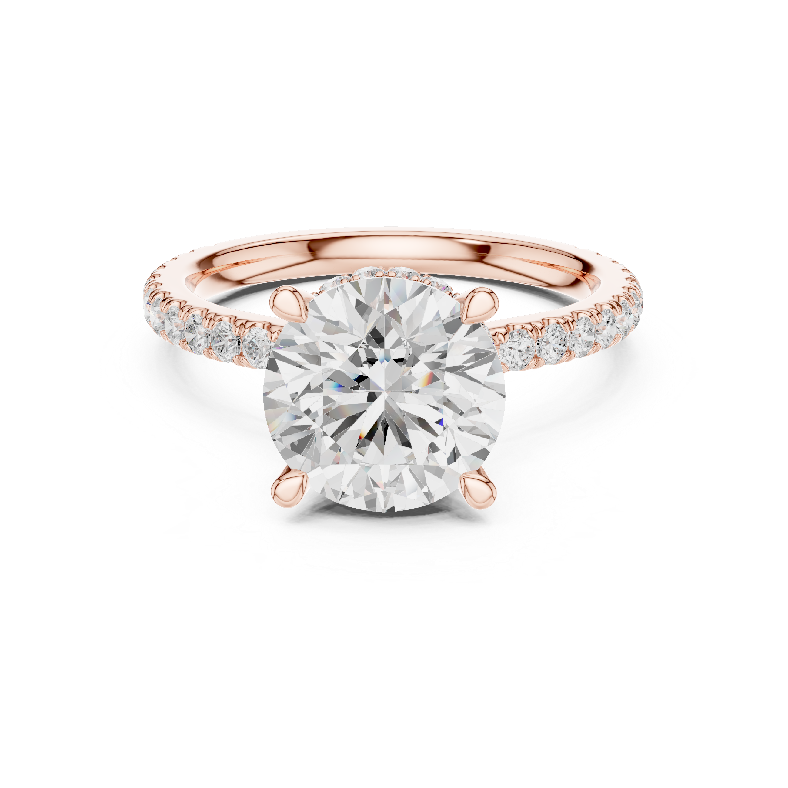 2.80 CT Round Brilliant Hidden Halo Diamond Engagement Ring with Pavé Band