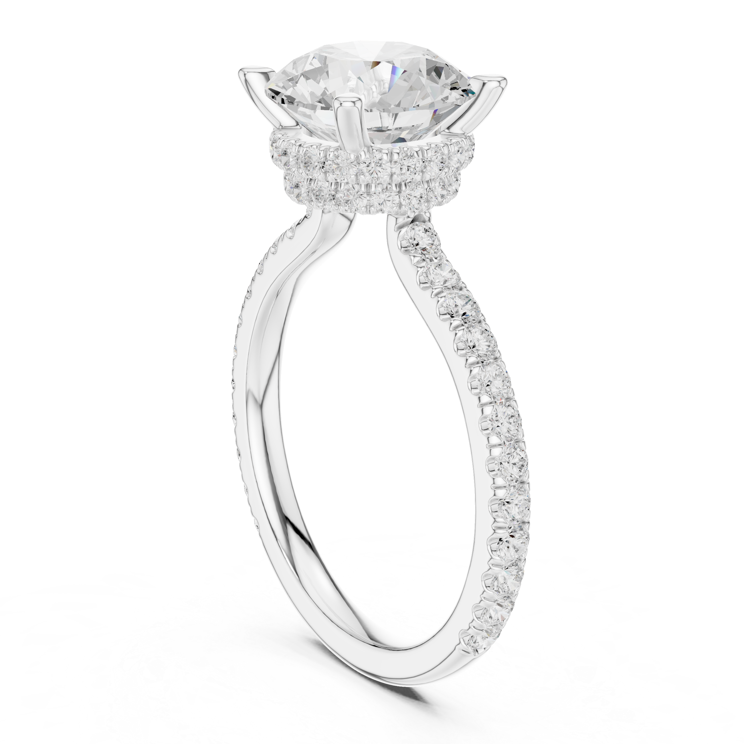 2.80 CT Round Brilliant Hidden Halo Diamond Engagement Ring with Pavé Band