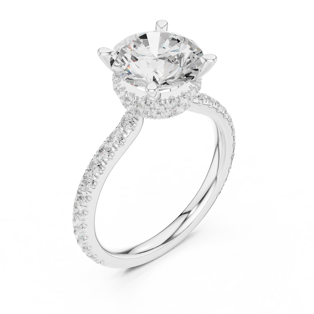 2.80 CT Round Brilliant Hidden Halo Diamond Engagement Ring with Pavé Band